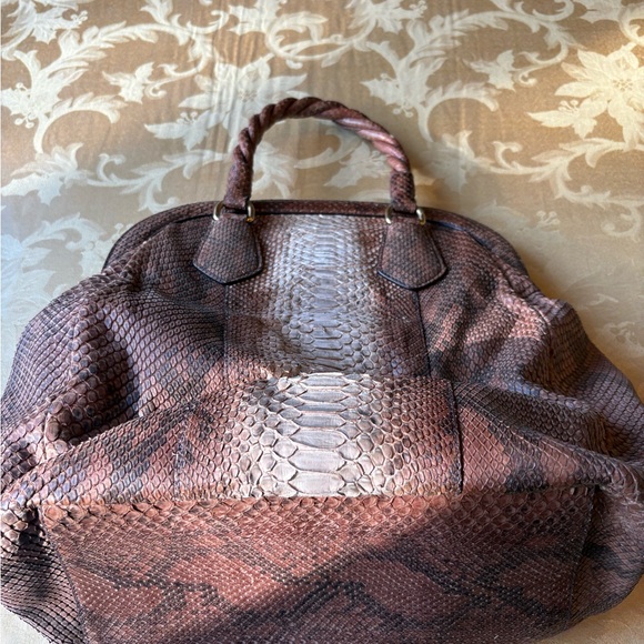 Prada python snake brown leather satchel handbag - Picture 6 of 7